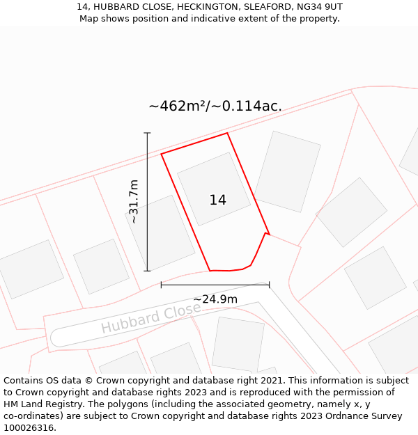 14, HUBBARD CLOSE, HECKINGTON, SLEAFORD, NG34 9UT: Plot and title map