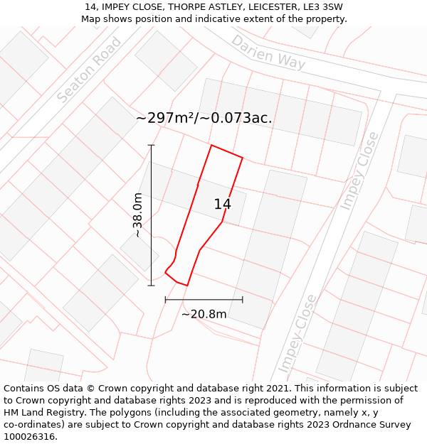 14, IMPEY CLOSE, THORPE ASTLEY, LEICESTER, LE3 3SW: Plot and title map