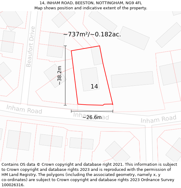 14, INHAM ROAD, BEESTON, NOTTINGHAM, NG9 4FL: Plot and title map