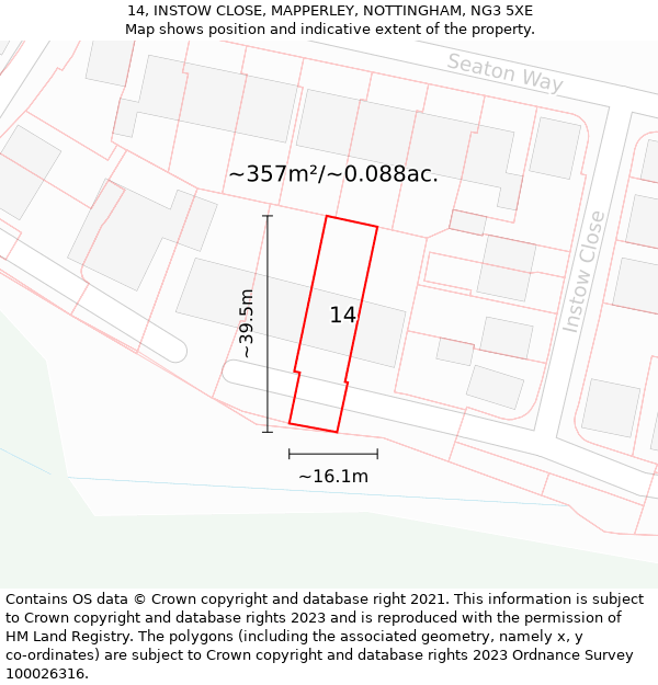 14, INSTOW CLOSE, MAPPERLEY, NOTTINGHAM, NG3 5XE: Plot and title map