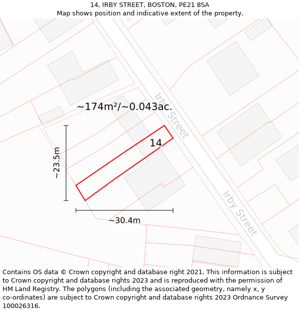 14, IRBY STREET, BOSTON, PE21 8SA: Plot and title map