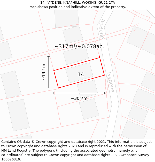 14, IVYDENE, KNAPHILL, WOKING, GU21 2TA: Plot and title map