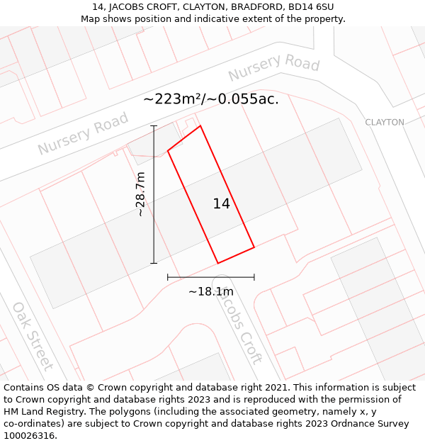 14, JACOBS CROFT, CLAYTON, BRADFORD, BD14 6SU: Plot and title map