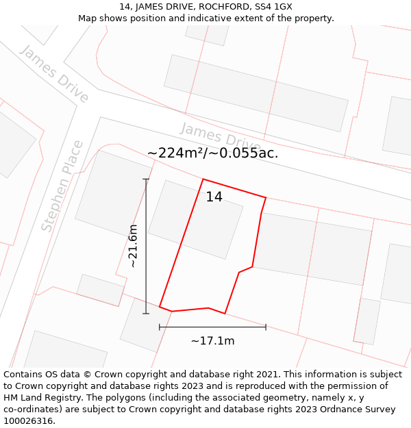 14, JAMES DRIVE, ROCHFORD, SS4 1GX: Plot and title map