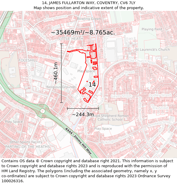 14, JAMES FULLARTON WAY, COVENTRY, CV6 7LY: Plot and title map