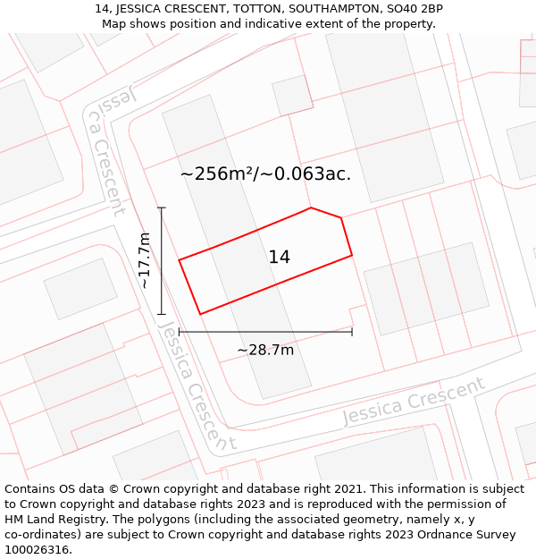 14, JESSICA CRESCENT, TOTTON, SOUTHAMPTON, SO40 2BP: Plot and title map