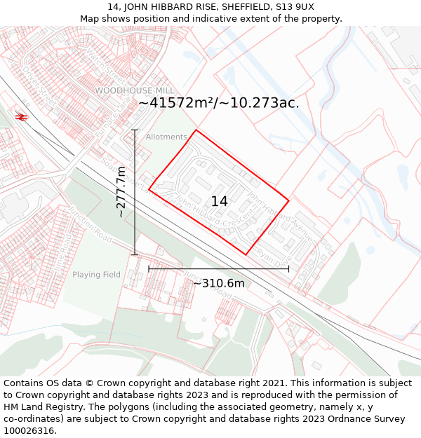 14, JOHN HIBBARD RISE, SHEFFIELD, S13 9UX: Plot and title map