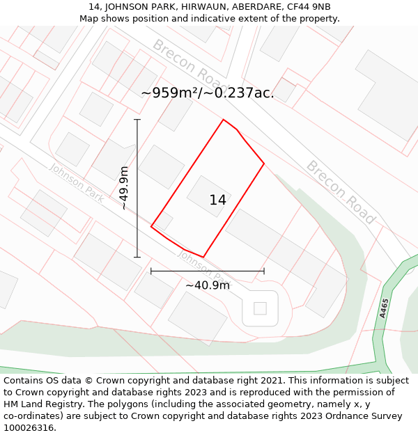 14, JOHNSON PARK, HIRWAUN, ABERDARE, CF44 9NB: Plot and title map