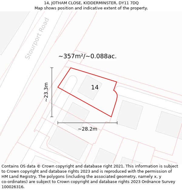 14, JOTHAM CLOSE, KIDDERMINSTER, DY11 7DQ: Plot and title map