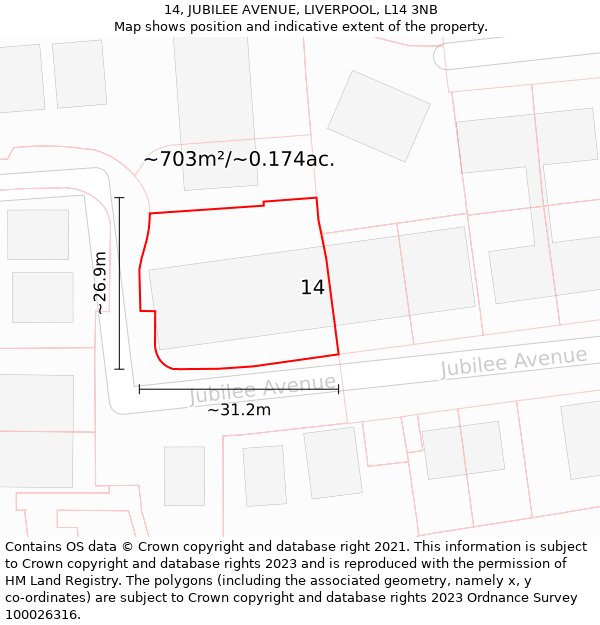 14, JUBILEE AVENUE, LIVERPOOL, L14 3NB: Plot and title map