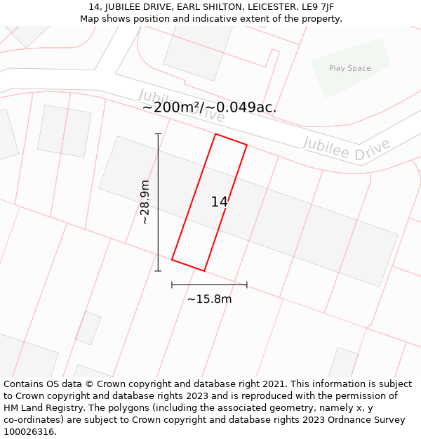 14, JUBILEE DRIVE, EARL SHILTON, LEICESTER, LE9 7JF: Plot and title map