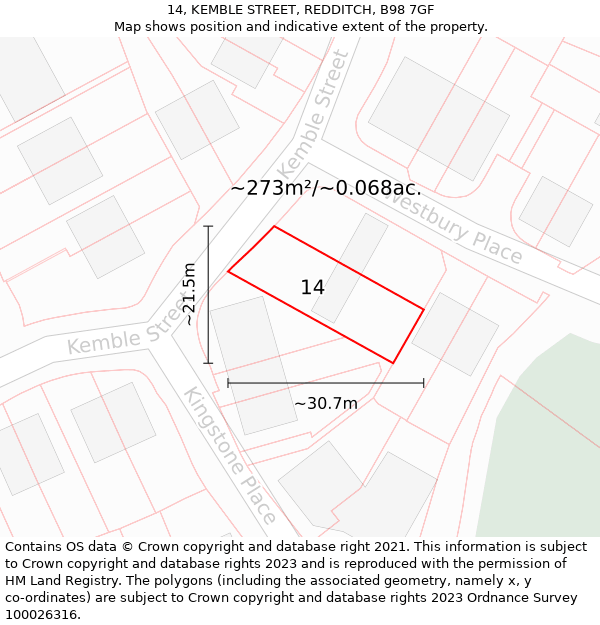 14, KEMBLE STREET, REDDITCH, B98 7GF: Plot and title map