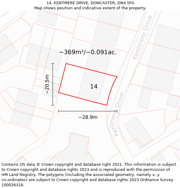 14, KENTMERE DRIVE, DONCASTER, DN4 5FG: Plot and title map