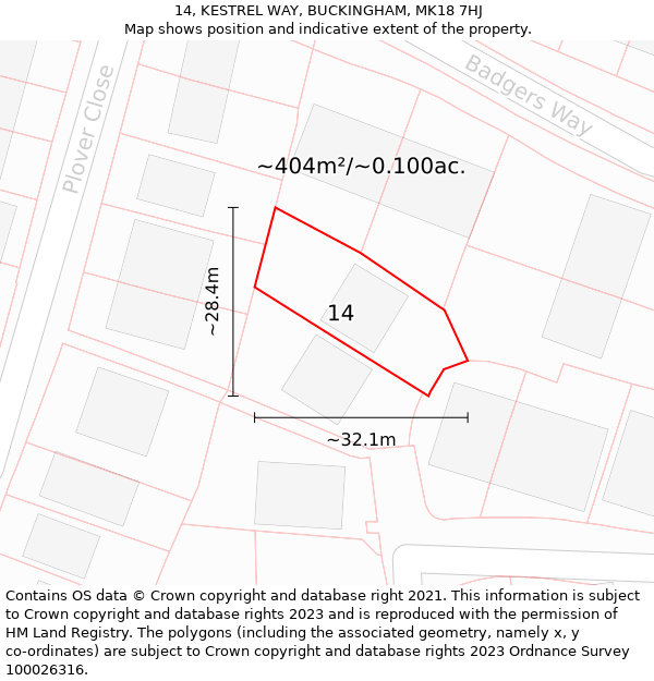 14, KESTREL WAY, BUCKINGHAM, MK18 7HJ: Plot and title map