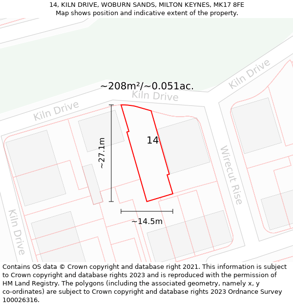 14, KILN DRIVE, WOBURN SANDS, MILTON KEYNES, MK17 8FE: Plot and title map