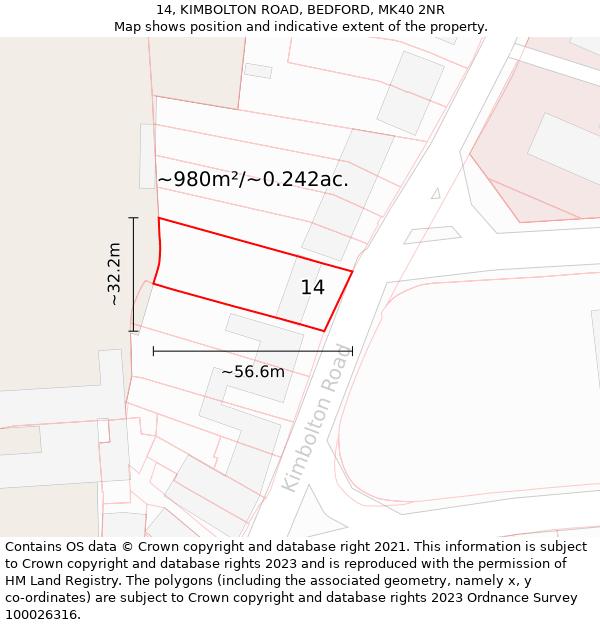 14, KIMBOLTON ROAD, BEDFORD, MK40 2NR: Plot and title map