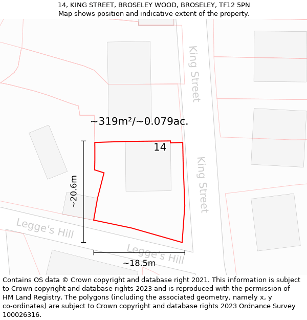 14, KING STREET, BROSELEY WOOD, BROSELEY, TF12 5PN: Plot and title map