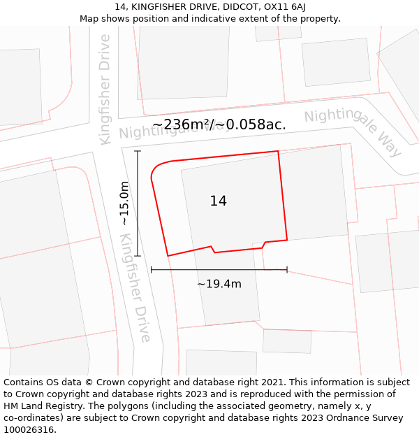 14, KINGFISHER DRIVE, DIDCOT, OX11 6AJ: Plot and title map