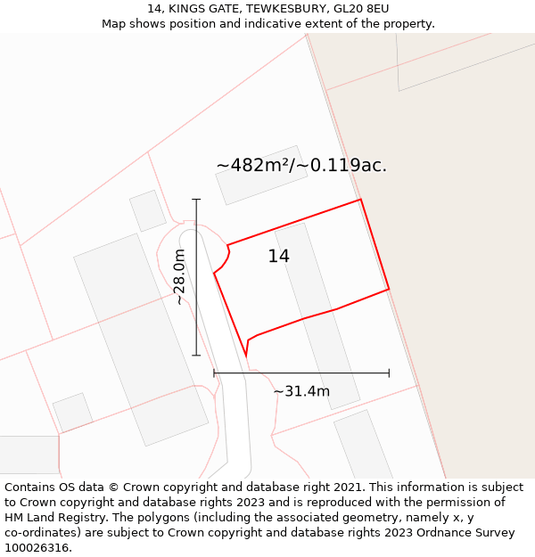 14, KINGS GATE, TEWKESBURY, GL20 8EU: Plot and title map