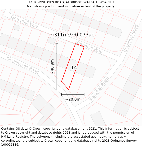 14, KINGSHAYES ROAD, ALDRIDGE, WALSALL, WS9 8RU: Plot and title map