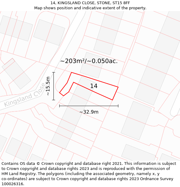 14, KINGSLAND CLOSE, STONE, ST15 8FF: Plot and title map