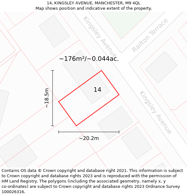 14, KINGSLEY AVENUE, MANCHESTER, M9 4QL: Plot and title map