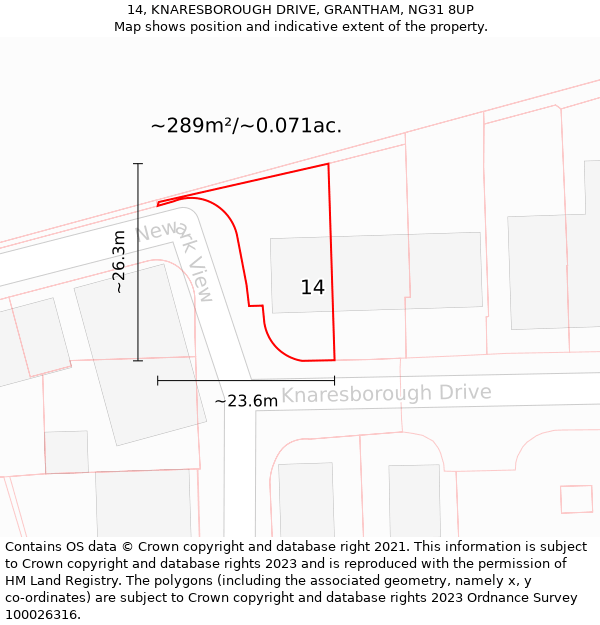 14, KNARESBOROUGH DRIVE, GRANTHAM, NG31 8UP: Plot and title map