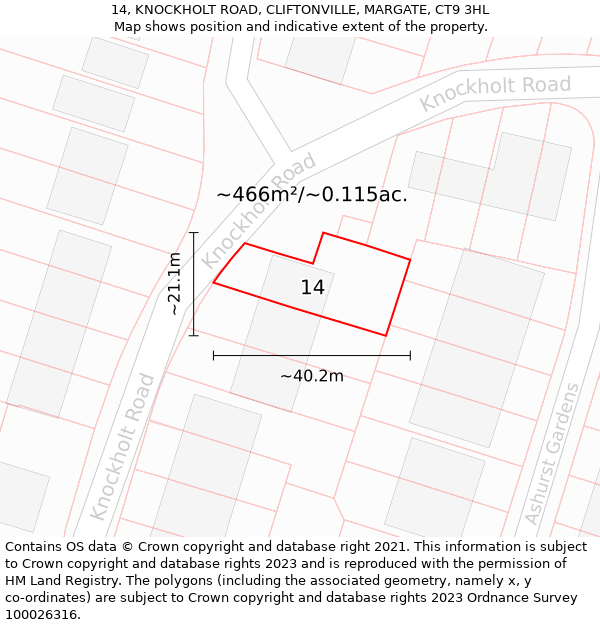 14, KNOCKHOLT ROAD, CLIFTONVILLE, MARGATE, CT9 3HL: Plot and title map