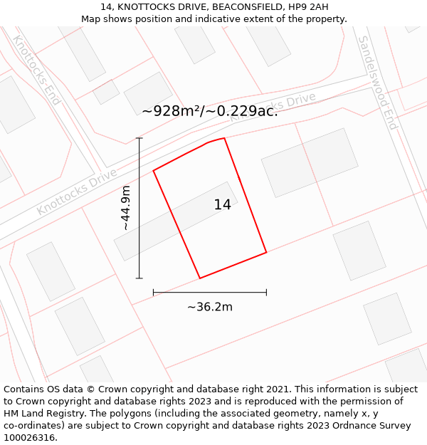 14, KNOTTOCKS DRIVE, BEACONSFIELD, HP9 2AH: Plot and title map