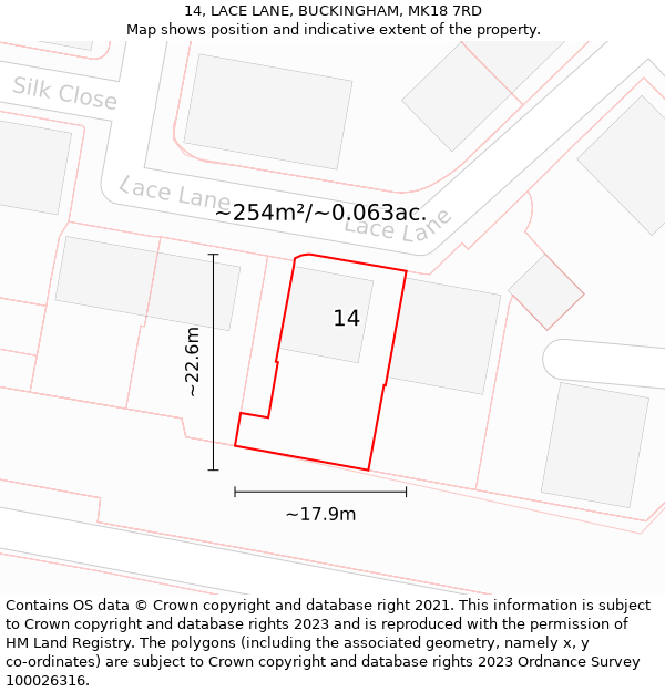 14, LACE LANE, BUCKINGHAM, MK18 7RD: Plot and title map