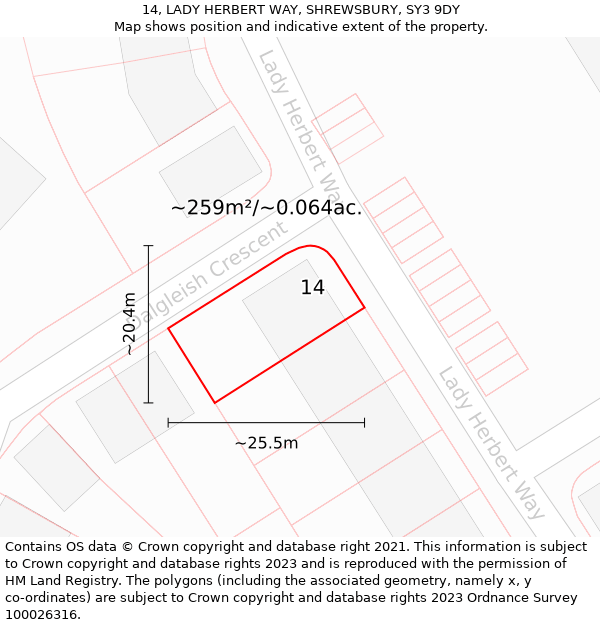 14, LADY HERBERT WAY, SHREWSBURY, SY3 9DY: Plot and title map