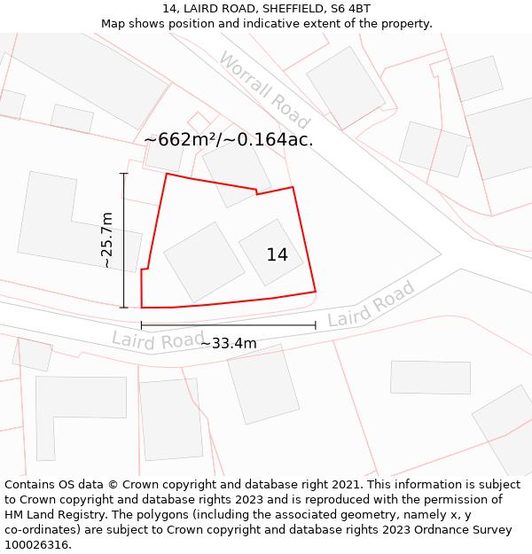 14, LAIRD ROAD, SHEFFIELD, S6 4BT: Plot and title map
