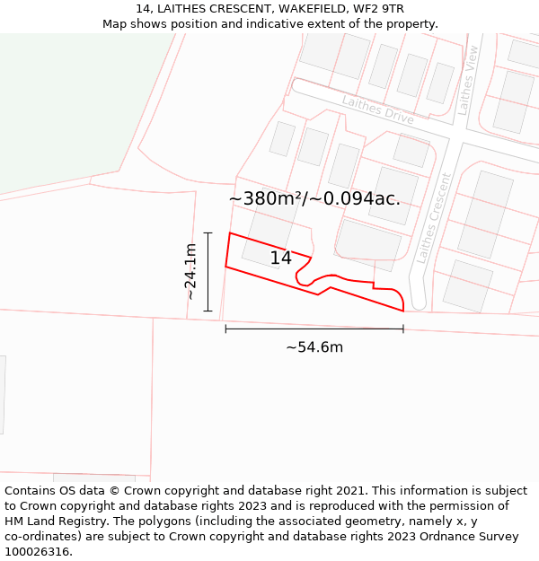 14, LAITHES CRESCENT, WAKEFIELD, WF2 9TR: Plot and title map