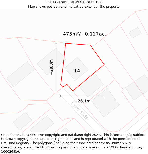 14, LAKESIDE, NEWENT, GL18 1SZ: Plot and title map