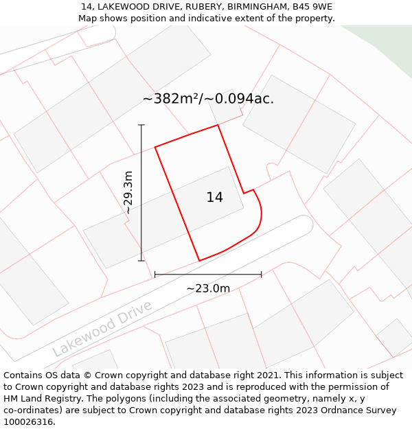 14, LAKEWOOD DRIVE, RUBERY, BIRMINGHAM, B45 9WE: Plot and title map