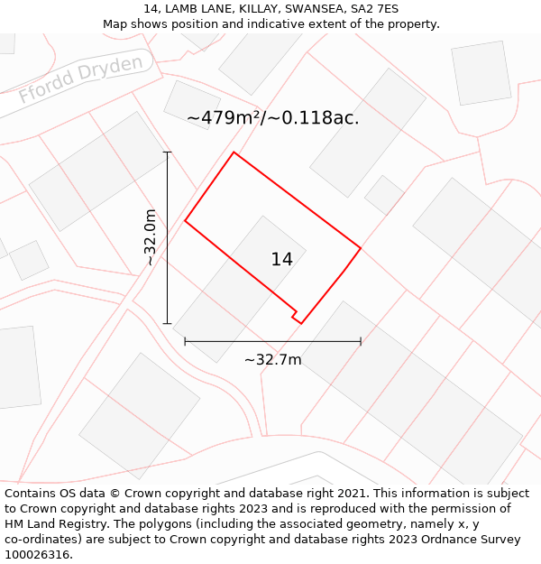 14, LAMB LANE, KILLAY, SWANSEA, SA2 7ES: Plot and title map