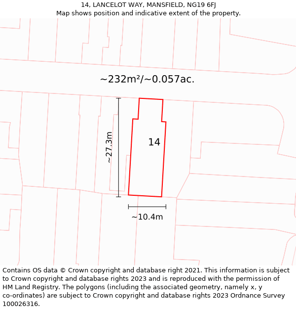 14, LANCELOT WAY, MANSFIELD, NG19 6FJ: Plot and title map