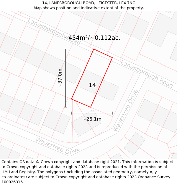 14, LANESBOROUGH ROAD, LEICESTER, LE4 7NG: Plot and title map