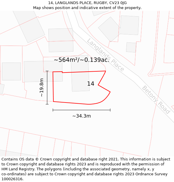 14, LANGLANDS PLACE, RUGBY, CV23 0JG: Plot and title map