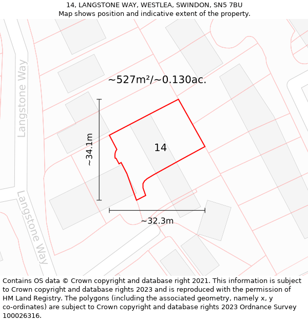 14, LANGSTONE WAY, WESTLEA, SWINDON, SN5 7BU: Plot and title map