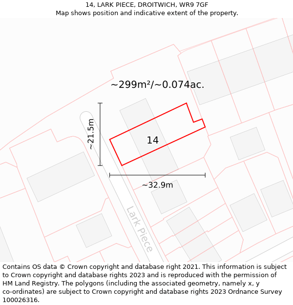 14, LARK PIECE, DROITWICH, WR9 7GF: Plot and title map