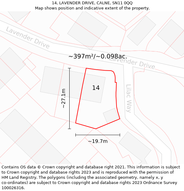 14, LAVENDER DRIVE, CALNE, SN11 0QQ: Plot and title map