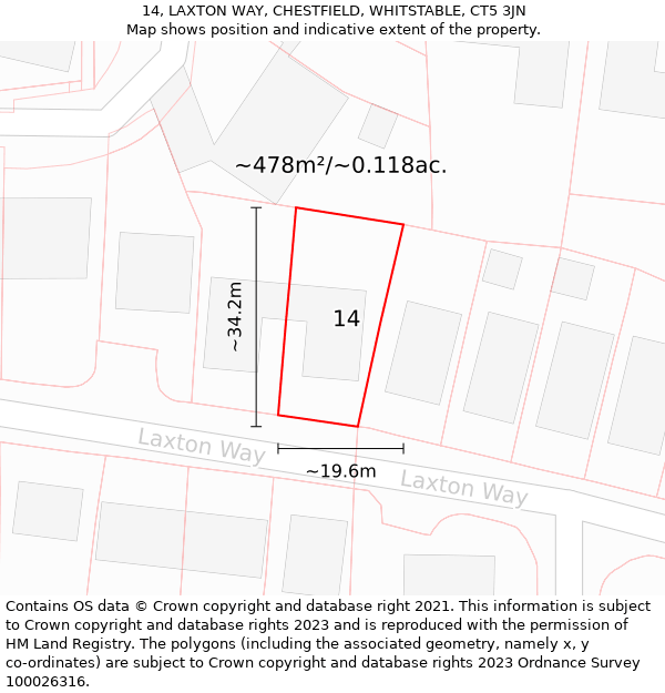 14, LAXTON WAY, CHESTFIELD, WHITSTABLE, CT5 3JN: Plot and title map