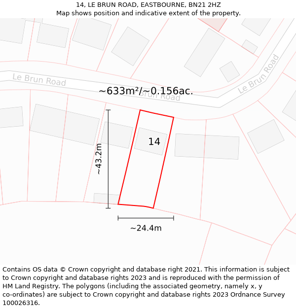 14, LE BRUN ROAD, EASTBOURNE, BN21 2HZ: Plot and title map