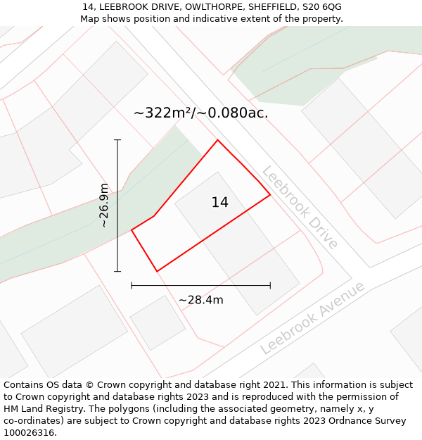 14, LEEBROOK DRIVE, OWLTHORPE, SHEFFIELD, S20 6QG: Plot and title map