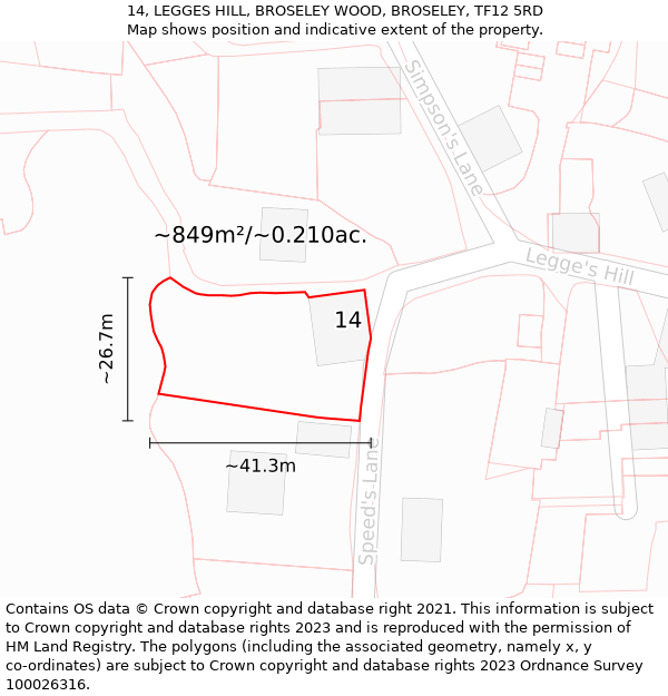 14, LEGGES HILL, BROSELEY WOOD, BROSELEY, TF12 5RD: Plot and title map