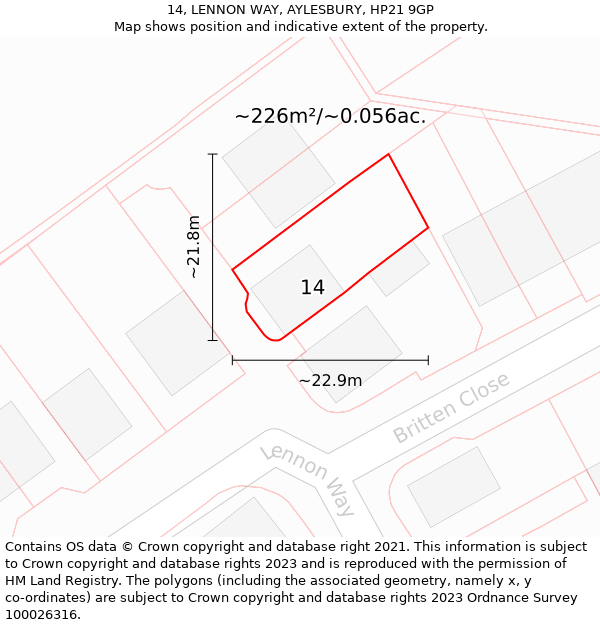 14, LENNON WAY, AYLESBURY, HP21 9GP: Plot and title map
