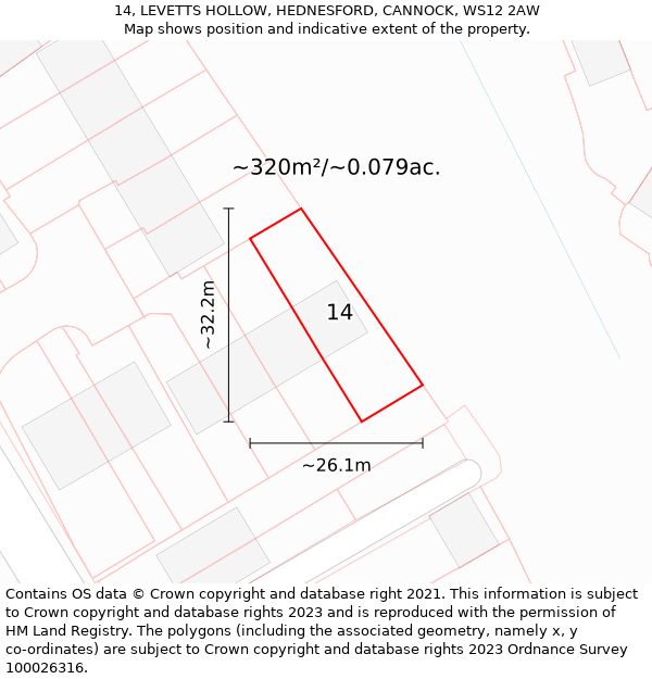 14, LEVETTS HOLLOW, HEDNESFORD, CANNOCK, WS12 2AW: Plot and title map