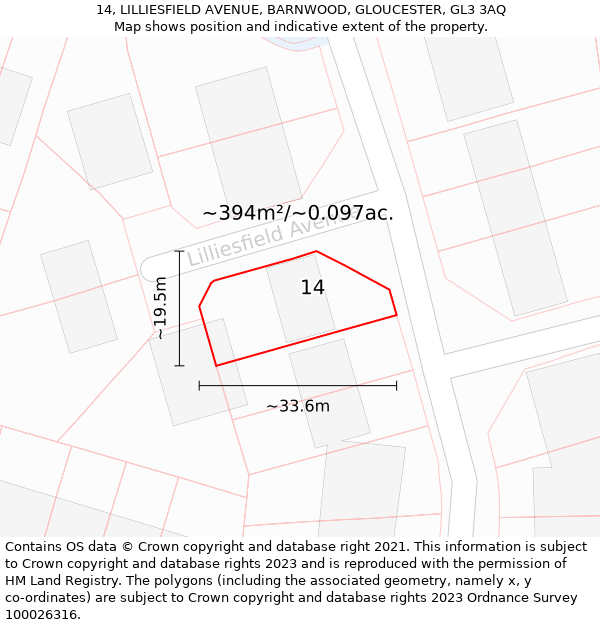 14, LILLIESFIELD AVENUE, BARNWOOD, GLOUCESTER, GL3 3AQ: Plot and title map