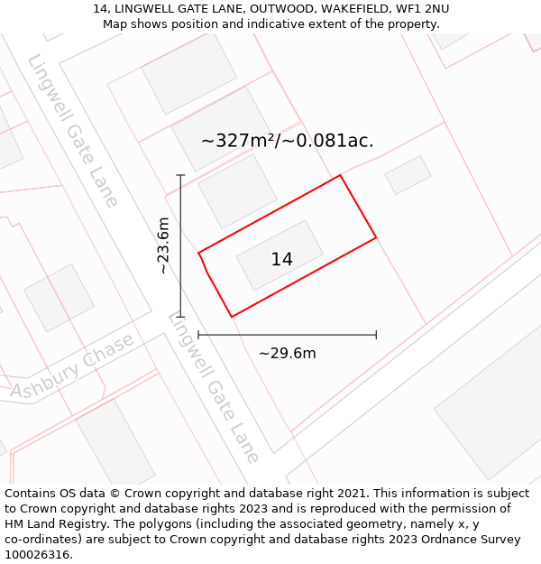 14, LINGWELL GATE LANE, OUTWOOD, WAKEFIELD, WF1 2NU: Plot and title map